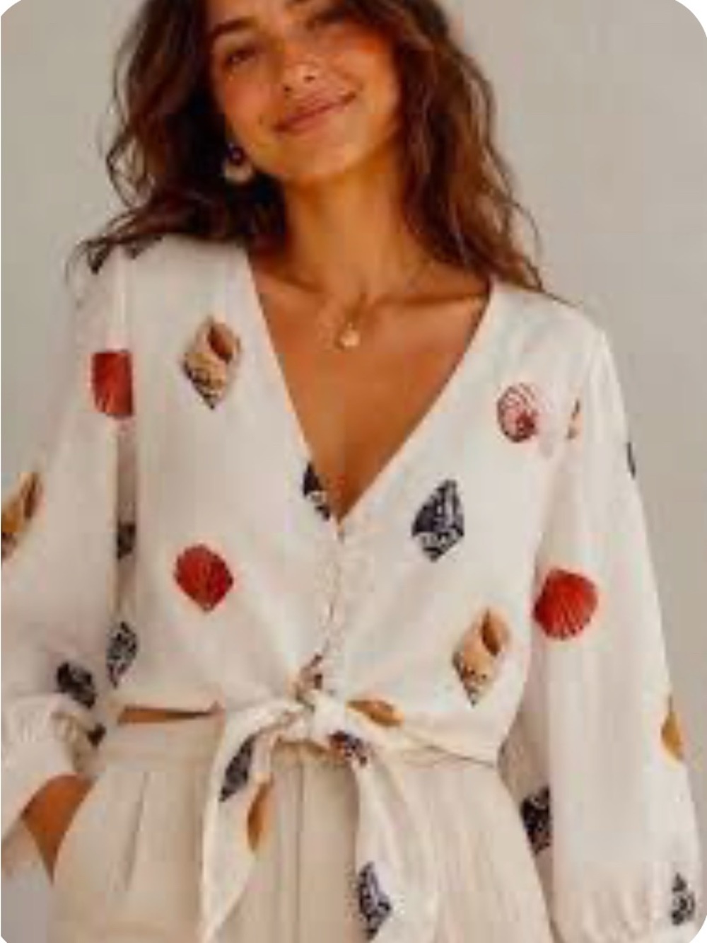 Rachel Zoe Printed Tie-Front Long Sleeve Top